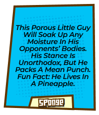 This porous little guy will soak up any moisture in his opponents’ bodies. His stance is unorthodox, but he packs a mean punch.